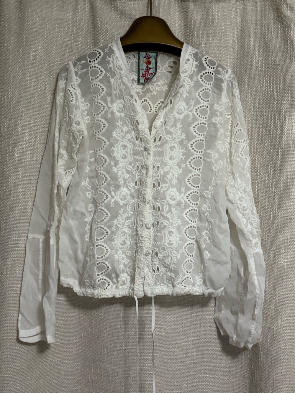 Johnny Was White Embroidered Eyelet Lace Blouse